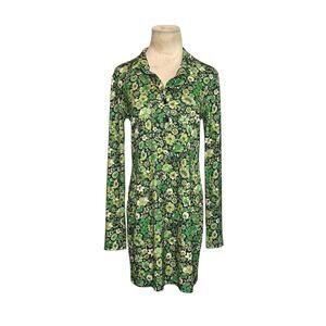 Zara green floral long sleeves mini dress size Medium